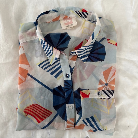 VINTAGE SUMMERY beach umbrella print camp shirt - Picture 5 of 6